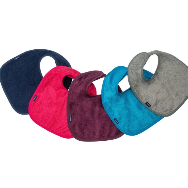Image showing Navy, Berry, Vino, Ocean and Grey Bamboo Towelling Dribble Bibs