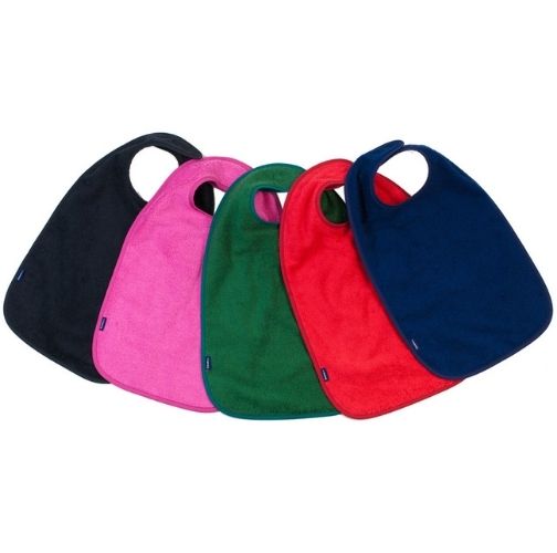 Range of waterproof aprons for children and adults with special needs. Colours shown black, pink, green, red and navy aprons.