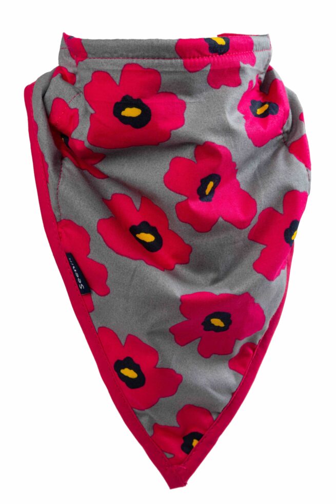 Print Kerchief with pink poppy flowers on grey bib
