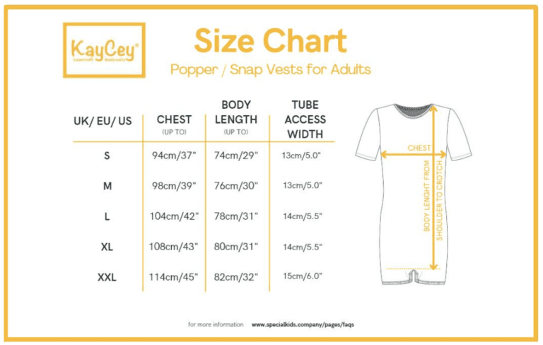 KayCey Popper Vests Adults Size Chart