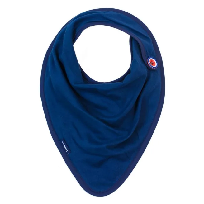 Side fastening kerchief in cotton jersey fabric in navy with feature red and white button