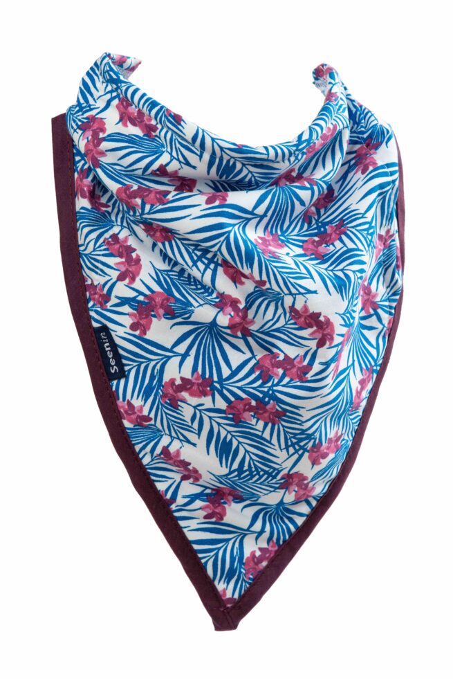 Classic kerchief in blue palm and pink flowers print