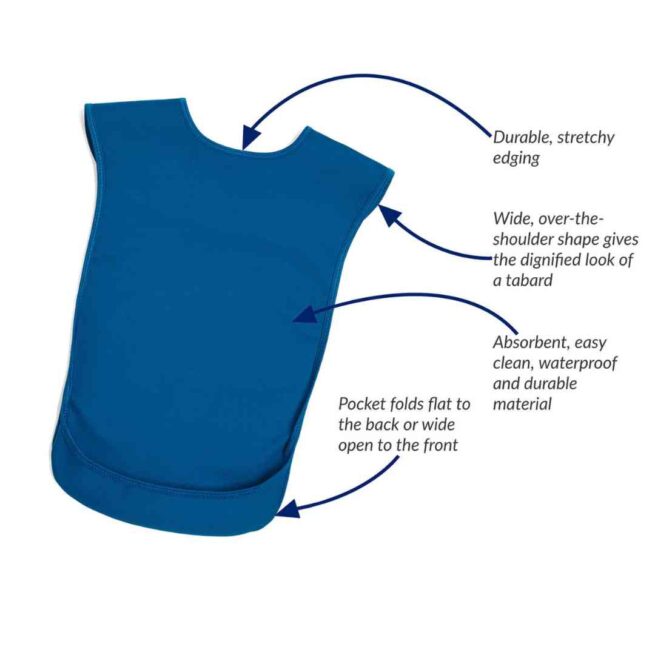 Key features of the Care Designs Tabard Bib Blue