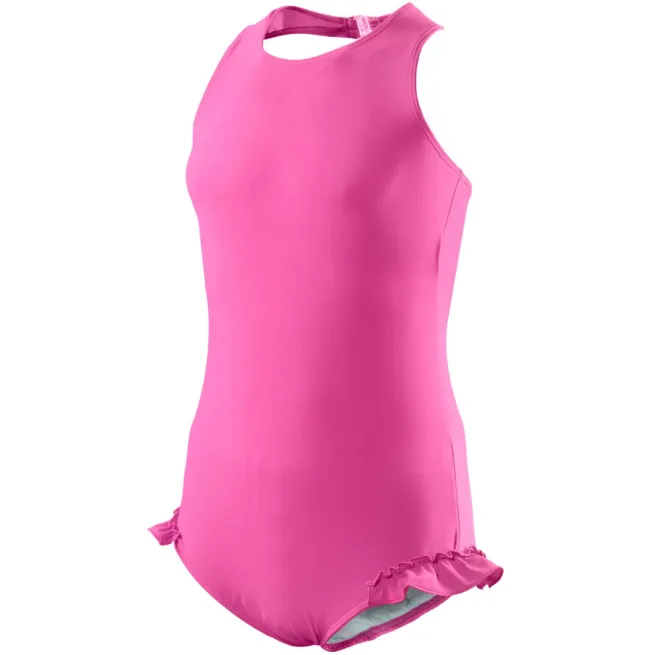 Pink halterneck swimsuit with leg frills