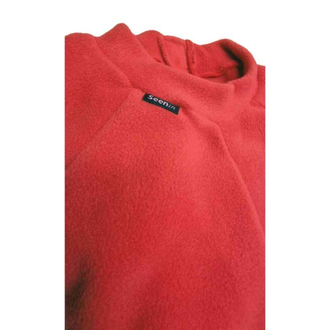 Close up of the neckline of the Coral Pink zip back sleepsuit fleece