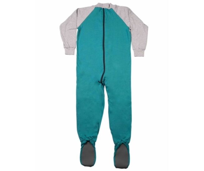 Grey and teal back opening sleepsuit