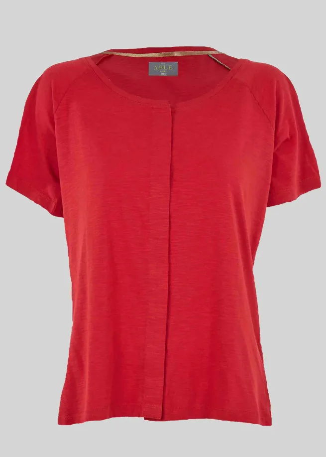 Product shot of tabatha short sleeve top in red