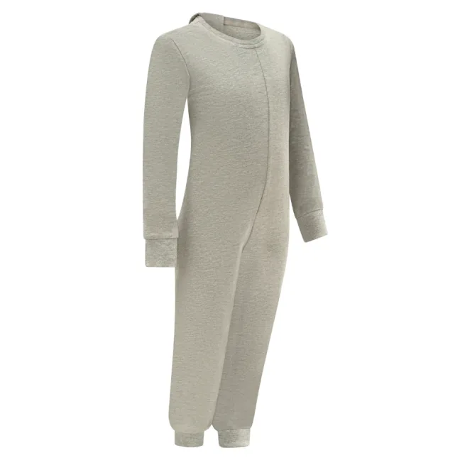 Product image of long sleeve. long leg zip back sleepsuit in grey
