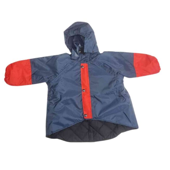 Willow Bug back fastening jacket in navy/red- product shot front