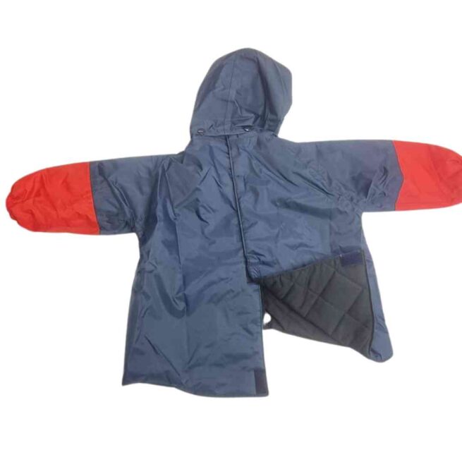 Willow Bug back fastening jacket in navy/red- product shot back