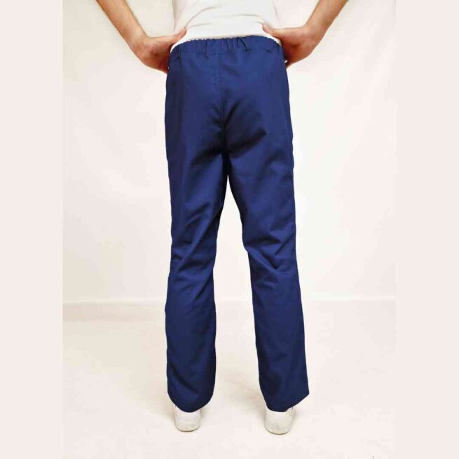 Man wearing rip resistance trousers in navy - back view