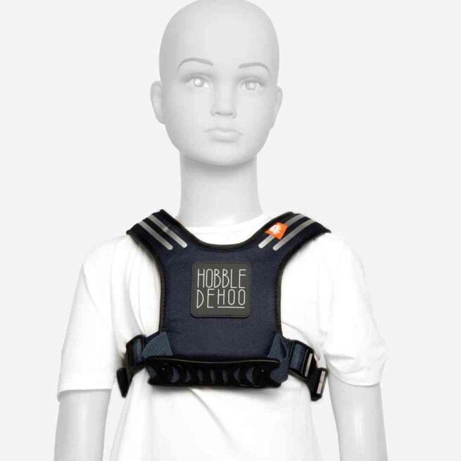 Hobbledehoo Active Child's Harness - Mannequin wearing Blue, Front Image