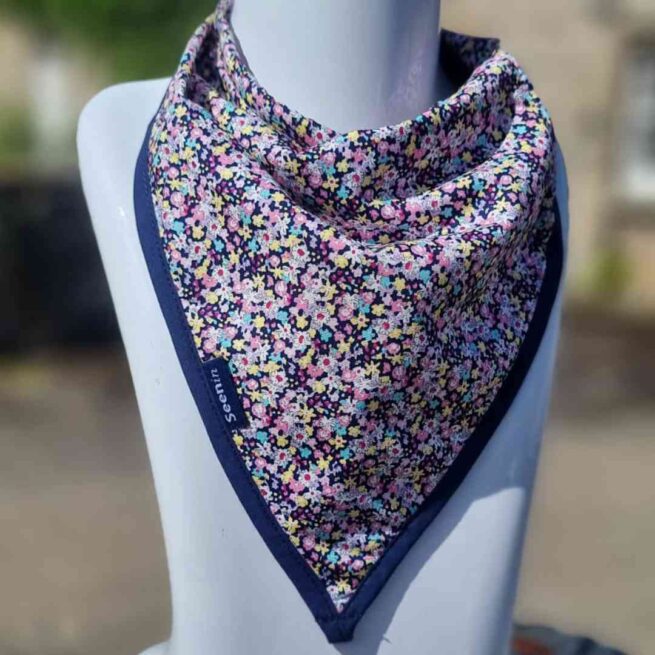 Ditsy pink and yellow with navy binding in print kerchief