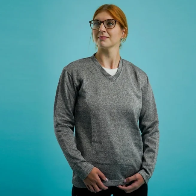 Women wearing the BitePRO® Bite Resistant V-Neck Sweatshirt