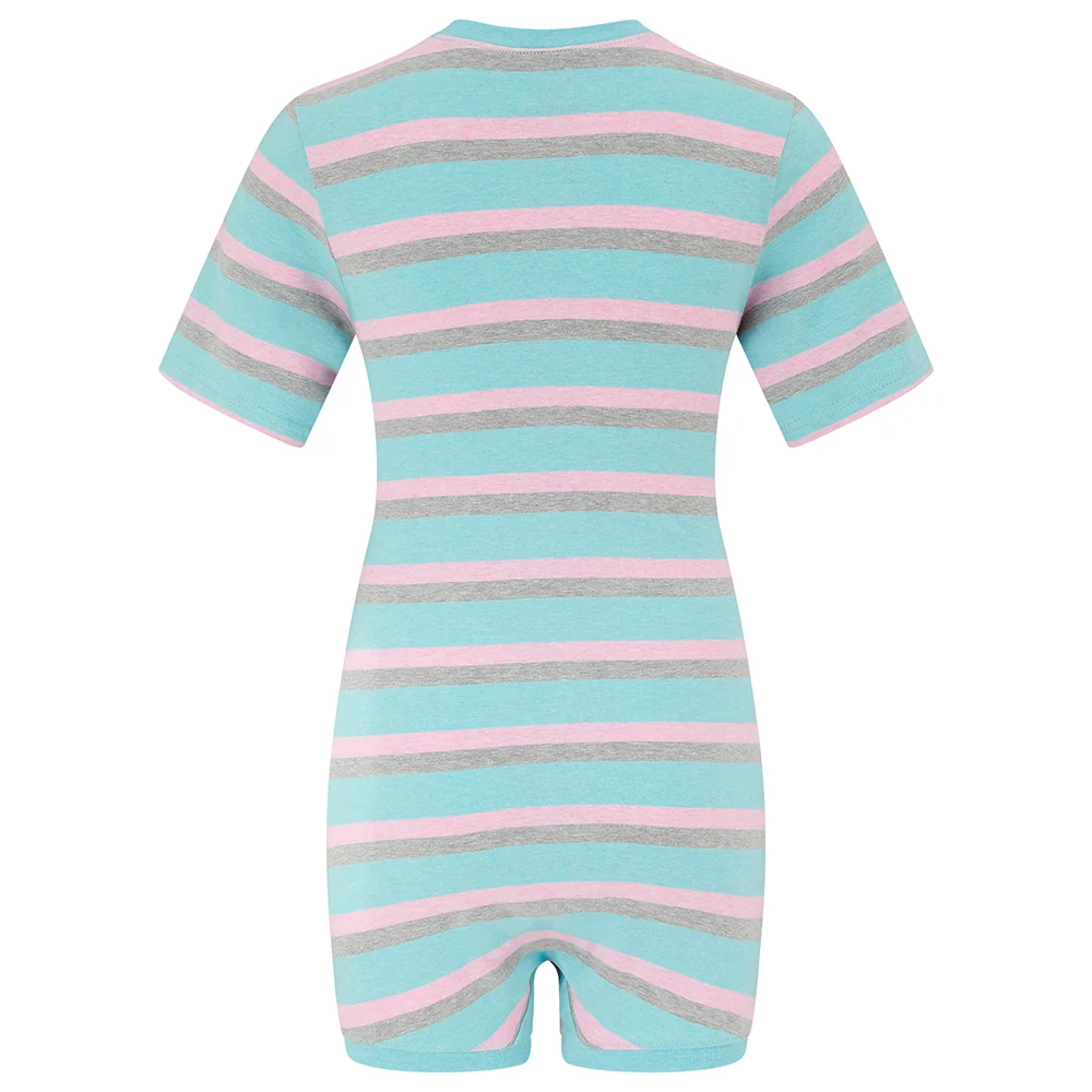 KayCey® Signature Stripes Short Sleeve Popper Vest Bodysuit Jelly Mint-Pink-Grey