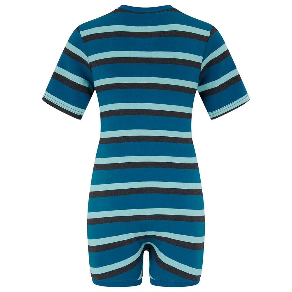 KayCey® Signature Stripes Short Sleeve Popper Vest Bodysuit Tropical Teal-Jelly Mint-Charcoal